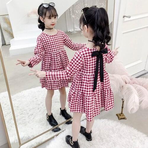 Kids Girl Fashion Dress Plaid Dress Girl Long Sleeve Dress Shirt Spring Autumn