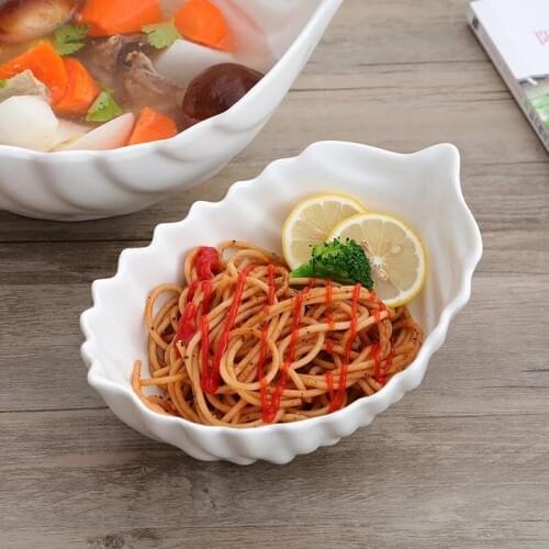 FANCITY Nordic Pure White Ceramic Fruit Salad Bowl Modern Simple Household Lotus Leaf NoodleDessert Snack Western Bowl Kitchen T