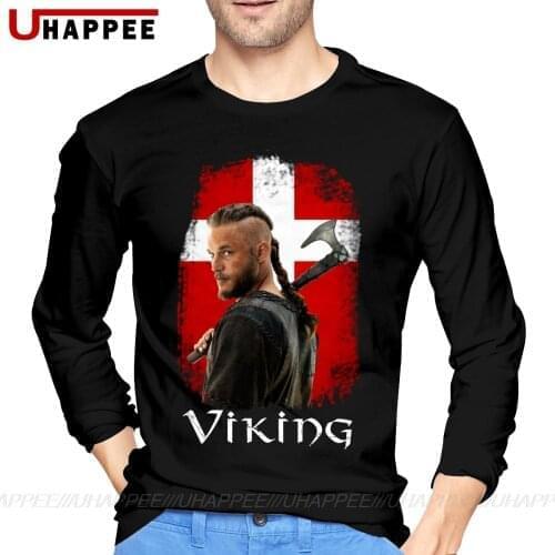 Funny Denmark Vikings Merchandise T-shirt For Men Fathers Birthday Gift Men Custom Long Sleeve Autumn Cotton Under Shirts