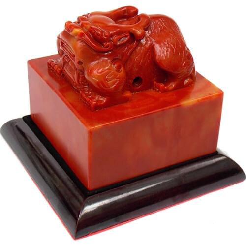 Chinese fortune mascot PiXiul jade seal 10cm antique Good Luck Mascot seal decoration package engraved big PiXiu