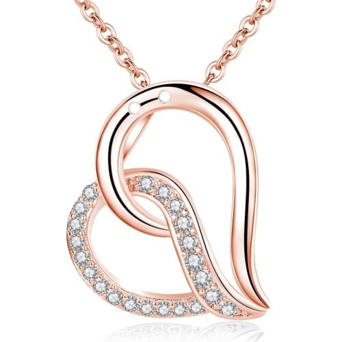 Valentines Day Present Rose Gold Silver Color Double Heart Zircon Chokers Pendants Necklaces for Women Girl Jewellery