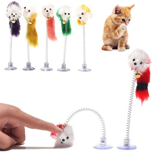 Hot 1pc Random Elastic Spring Feather False Mouse Cat Toys Feather Interactive Cat Toys Funny interacting & Training Pet Toys
