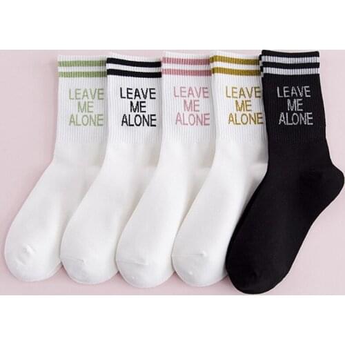 Cute Thick Spring Autumn Two Bars Cotton Fashion Sock for Men Womens Tube Socks Breathable Letter Pattern Girl Socks