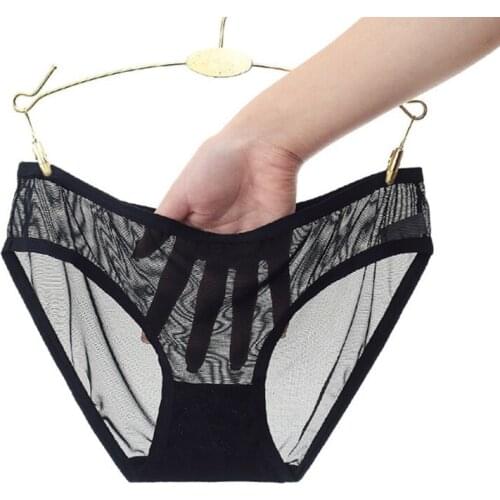 Fashion Sexy Briefs Underpants Transparent Mesh Panties Low-Waist Seamless Solid Color Underwear Breathable Soft For Women 2021