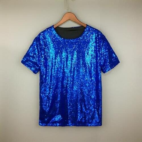 Men summer fashion sequin short sleeve t shirt Korean style nightclub hip hop punk stage costume women vintage tees streetwear