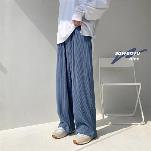 Ice silk pleated pants men Korean fashion loose solid color casual pants men Harajuku streetwear wide-leg straight-leg pants men