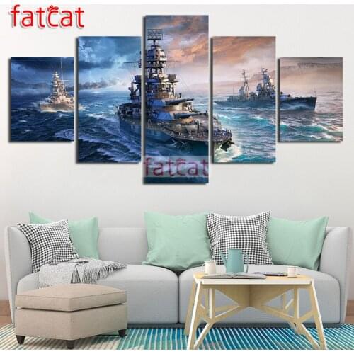 FATCAT Warship sailing 5 Piece Diy Diamond Painting Full Square Round Drill 3D Mosaic Embroidery Sale Home Decoration AE2697
