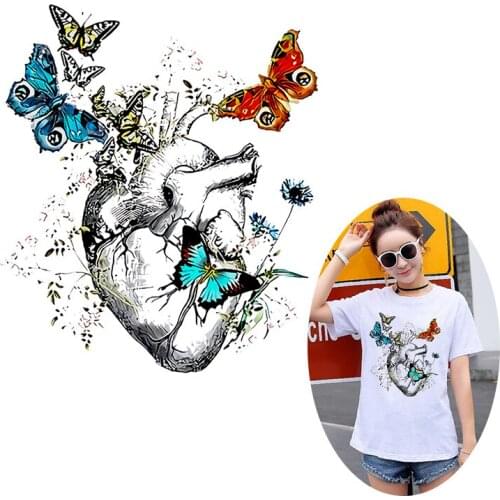 Flower Heart Iron-On Transfers For Clothing Stickers Punk Butterfly Heat Transfer Vinyl Patch Stripe Sticker on Clothes Applique