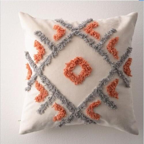 Handmade Morocco Geometric Embroidery Pillow Cover Orange Grey Dot Wave Cushion Cover Decorative Pillow Case Pillow Sham 45x45cm