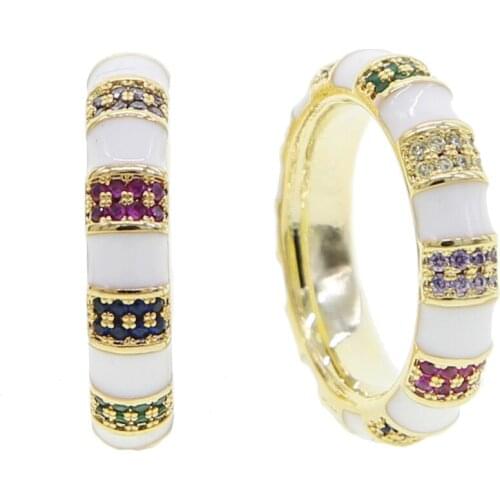 2020 new fashion rainbow colorful cz rings jewelry pastel enamel bambo cz eternity band ring Gold stacking bands for women
