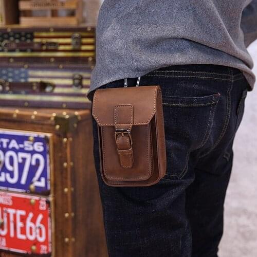 New Men Waist Bag Crazy Horse Pu Leather Sling Cigarette Bag ,5 inch Mobile Phone Bag,Male Purse Leisure Sling Bag Small Pocket