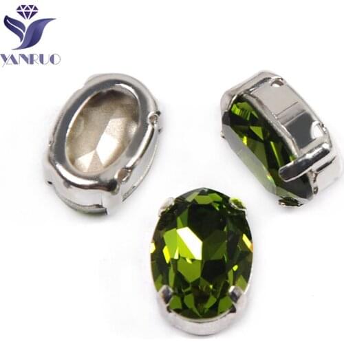 YANRUO 4120 All Sizes Olivine Oval Sewing Crystals K9 Fancy Stones Setting Strass Pointback Glass Rhinestones For Crafts