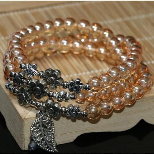 Factory outlet new fashion original design electroplate champagne crystal multilayer bracelets 6mm round beads jewelry B2264