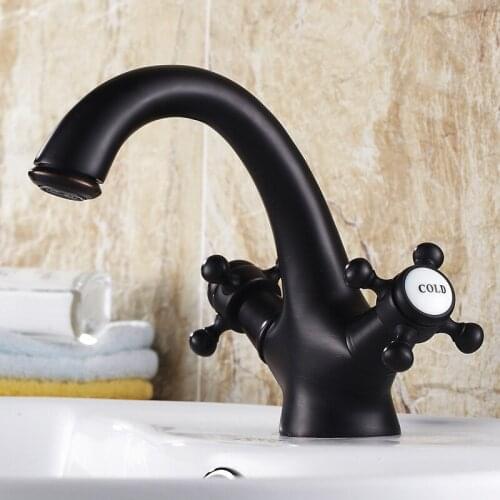 Luxury European Style Ancient Retro Black Bronze faucet Mixer Taps Deck Mounted Dual Handles swan hot and cold mixer taps B3227