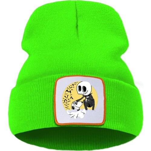 My best friend Skeleton And Puppy Print Unisex Cap Cartoon Wool Autumn Caps Flexible Simple Knitted Caps Creative Quality Cap