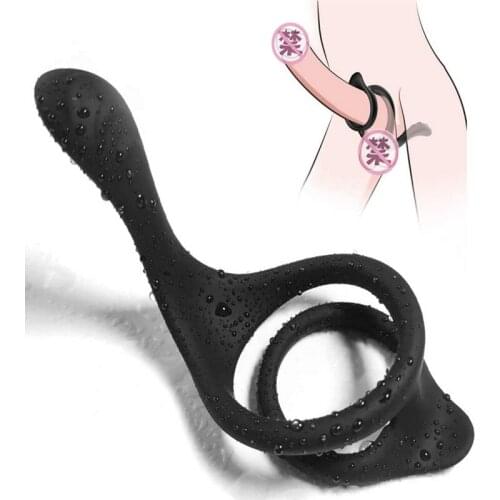 Anal Silicone Penis Ring Scrotum Bind Cock Ring Sex Toys For Men Erection Prostate Massage Dual Ring Delay Ejaculation Lock Ring