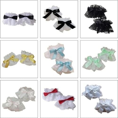 Dark Gothic Lolita Wrist Cuffs Sweet Satin Bow Ruffles Floral Lace Tulle Bracelet Wristband Japanese Anime Maid Cosplay