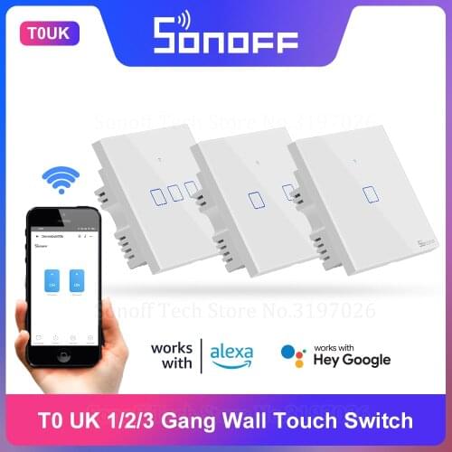 Itead Sonoff T0UK 1/2/3 Gang Smart WiFi Wall Touch Switch SmartHome Control via eWeLink APP Voice Control via Alexa Google Home