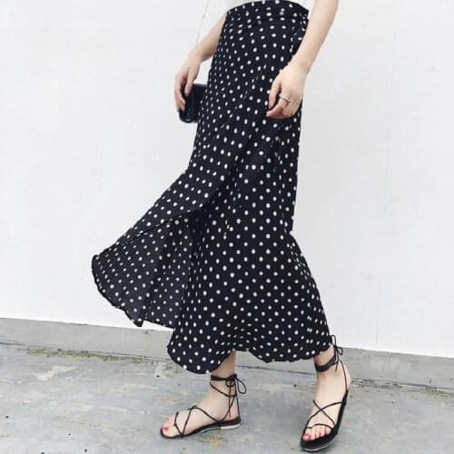 High Waist Chiffon Maxi Skirt Long Skirts Womens 2021 Summer Korean Fashion Polka Dot Print Skirts Jupe Femme Faldas Largas