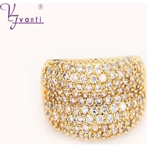 High Quality Hot Sale New Fashion Copper Charming Vintage Gold Rings Cubic Zircon Jewelry For femme
