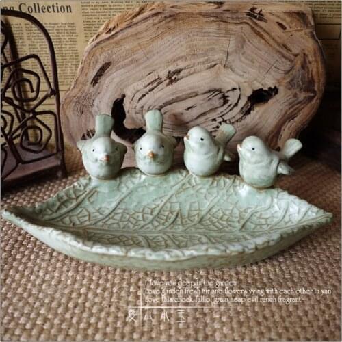 High Quality 4 Birds On Leaf Ashtray Glazed Ceramic Europe Retro Fruit Plate Soap Box As Business Gift