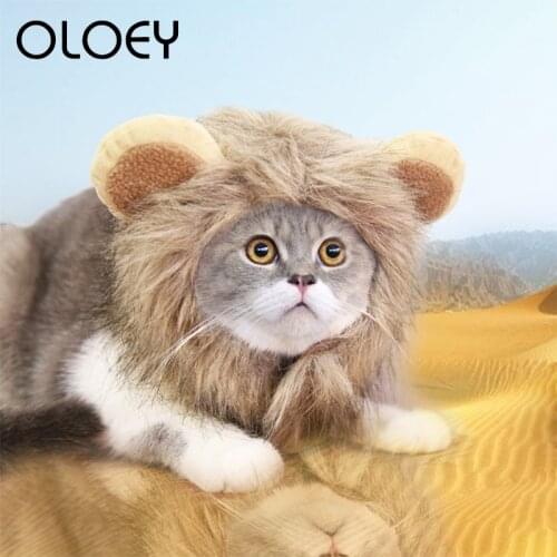 Funny Pet Cat Costume Lion Mane Wig Cap Hat Halloween Christmas Fancy Dress up with Ears for Puppy Kitten Cat Dog Pet Clothes