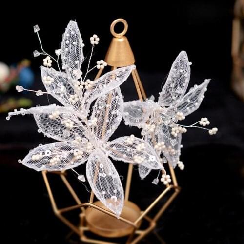 Beaded mesh flower hair clips bridal hair decoration wedding jewelry modeling hair headdress