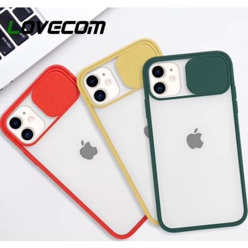 LOVECOM Slide Camera Protection Phone Case For iPhone 12 11 Pro Max XR XS Max 7 8 Plus X Soft Acrylic Phone Back Cover Coque
