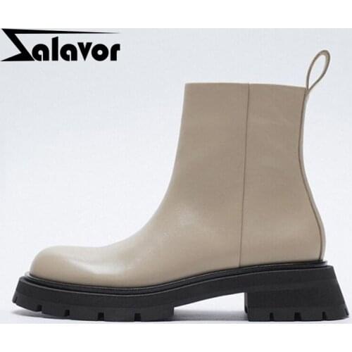 Zalavor Size 35-42 Women Ankle Boots Real Leather Fashion Platform Winter Warm Shoes For Woman Fur Short Boots Lady Footwear