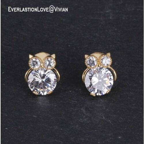 Vintage fashion Jewelry Stud Earrings Wedding Animal owl earrings gold AAA Zirconia Stud Earrings silver color for women 2018