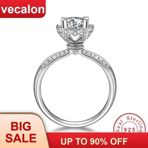 Vecalon Heart Shape Jewelry 100% Real 925 Sterling Silver promise ring 5A Zircon Cz Engagement wedding Band rings for women Gift