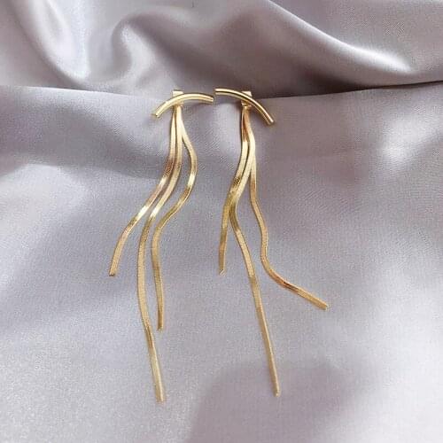 Golden gold-plated tassel earrings 925 silver trending products New Jewelry fashion Wedding Party Unusual Earrings For Woman