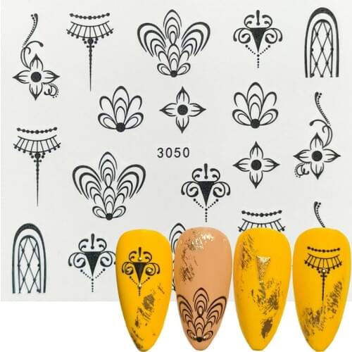 1 Sheet Retro Nail Art Sticker Decals Flowers Black Blossom Vine Necklace Rose Watermark Decoration Manicure Wraps