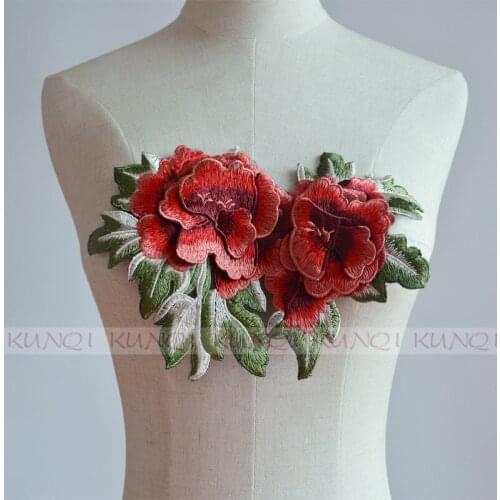 1Pc 23*15cm Double-deck Flower Embroidery / Applique Water-soluble Cloth Paste Hand Sewn Patch No Glue Sewing Accessory DIY