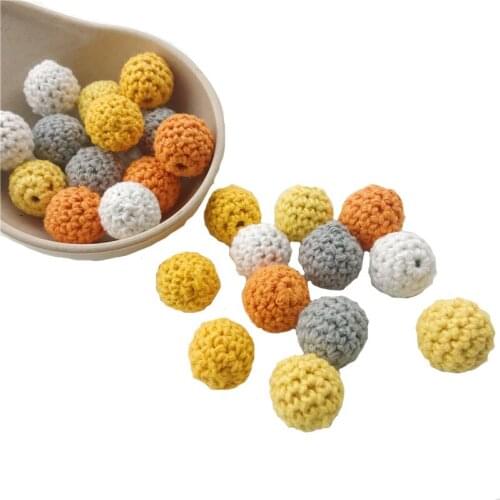 10Pcs Crochet Wooden Beads 20mm Natural Wooden Colorful Round Beads For Pacifier Chain Teething Beads Baby Teether Toys