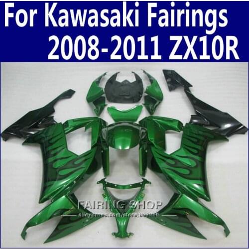 100%New Fairings For Kawasaki Ninja zx10r 2008 2009 2010 2011 08 09 10 11 Metallic Green Fairing kit +EMS free n07