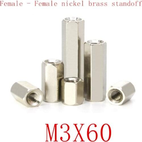 100PCS m3x50 M3*60 Female to Female nickel Brass Standoff Spacer M3 Hexagonal Stud Spacer Pillars