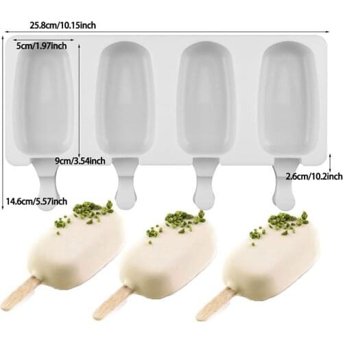 4/8 Cell Silicone Ice Cream Mould Oval Food Safe Popsicle Maker Dessert Tray DIY Homemade Ice Lolly Mould Home Ice Cream Tools