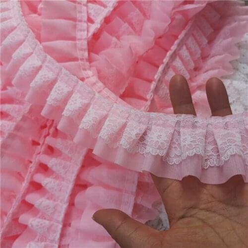 5Yards 5cm Double layer fold lace trimming ruffle mesh lace trim chiffon lace baby dress decoration SC203