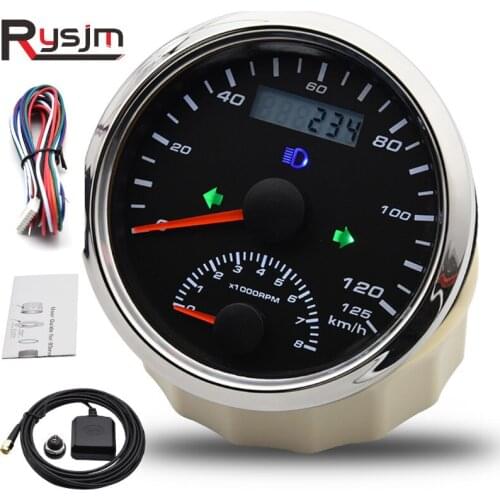 85mm Waterproof GPS Speedometer Odometer 200km/h 125km/h With Tachometer 0-8000RPM Gauge With GPS Antenna Amber Backlight