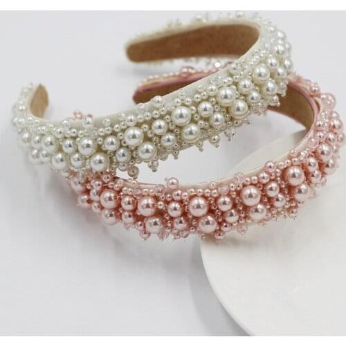 Baroque beautiful fashion handmade pearls Hair Accessories Sponge Crystal Women Hairband Colorful Fabric Female Hairhoop Premium