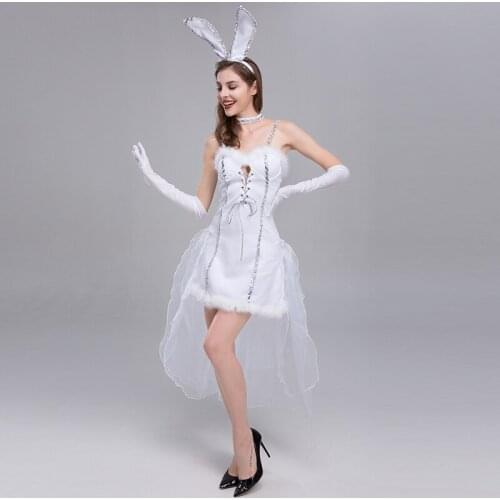 White Naughty Sexy Bunny Halloween Costume Fancy Dress Women Party Night Club Wear Rabbit Outfit For Carnival Role Playing Game
