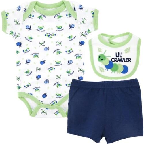 Kavkas Newborn Baby Boys Clothes Set Cartoon Printing Casual Summer Boy Clothes Short Sleeve Bodysuit+Pants+Bib