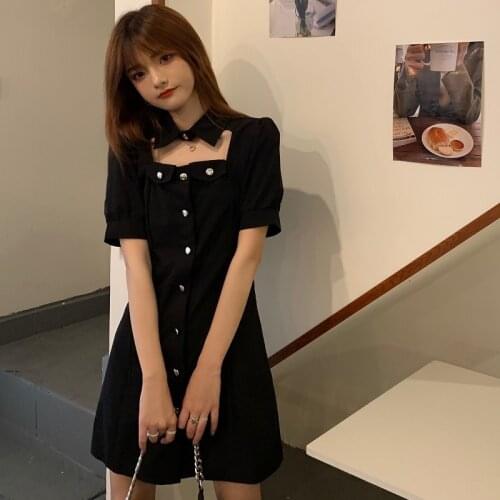 Black Mini Dress Women Casual Short Sleeve Evening Party Gothic Y2k Dress Female One-piece Dress Korean 2021 Summer Elegant