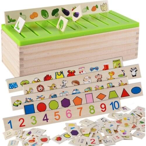 Wooden Shape Sorter Toy with Sliding Lid & Assorted Puzzle Pieces - Classic Montessori Educational Sensory Toy