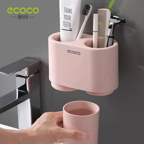 Ecoco Toothbrush Holder with Magnetic Cups,Punch-free Installation Toothbrush Storage , Bathroom Storage, Mouthwash Cup Storage