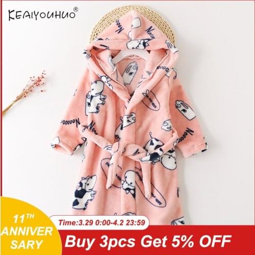 2020 New Children Flannel Bathrobe Autumn Winter Boys And Girls Plush Pajamas Baby Coral Fleece Cartoon Nightgown Sleepwear Robe