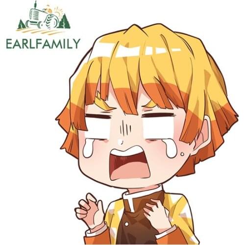 EARLFAMILY 13cm x 10.8cm for Demon Slayer Zenitsu Peeker RV Car Stickers Motorcycle Decal Vinyl Car Wrap Windshield Decoration