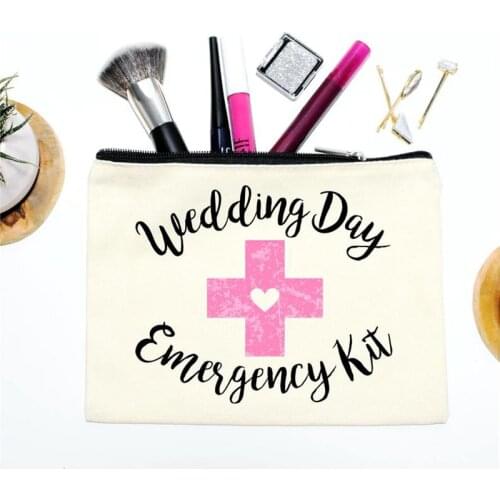 Wedding day Emergency Kit Makeup Cosmetic Bag Bridal Shower bachelorette hen Party bride to be Bridesmaid gift decoration favor