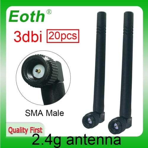 20pcs wholesale wifi 2.4GHz Antenna 3dbi SMA Male connector 2.4 ghz antena wi fi antenne Aerial Omni black antennas for Router